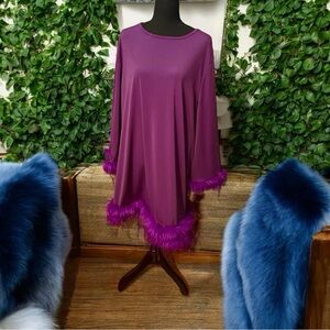 Purple Dress with Feather Trim